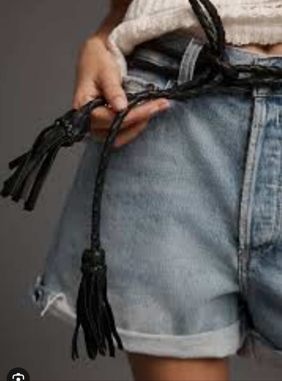 Anthropologie Ada Black Braided Genuine Leather Tassel Wrap Belt NWT